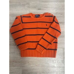 Polo Ralph Lauren Kids Orange Striped Knit‎ Cotton Sweater Top Nautical Buttons